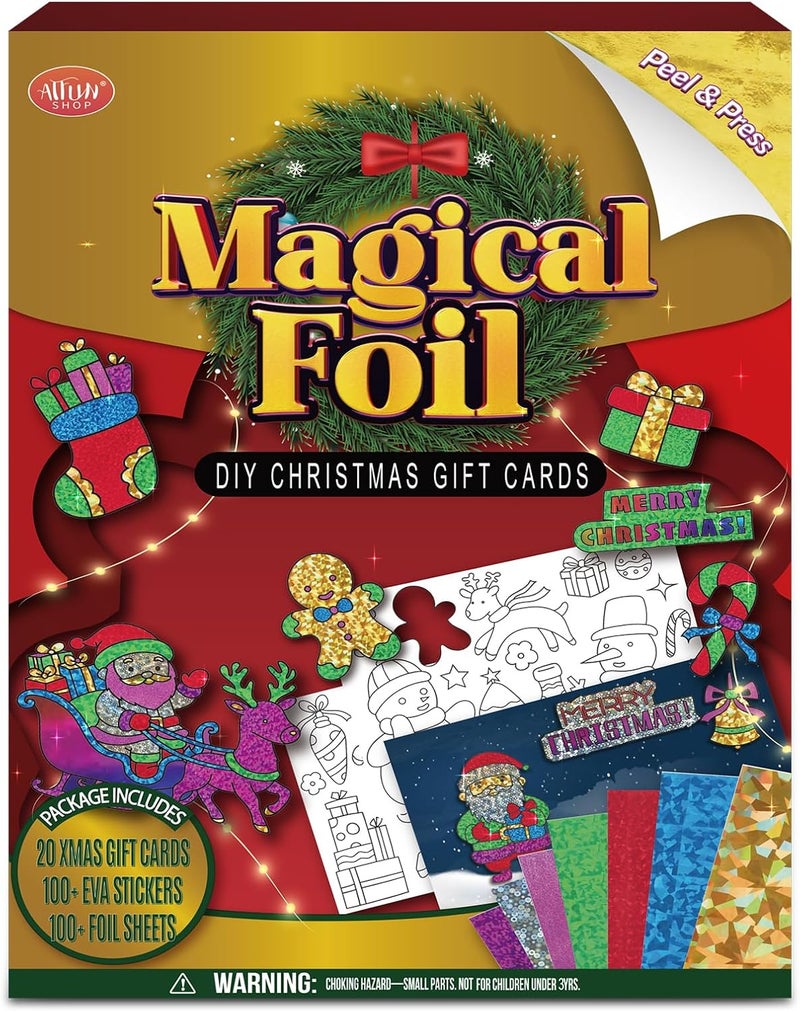 ATFUNSHOP Christmas Crafts for Kids - Magical Foil DIY Christmas Gift Cards - No Mess Xmas Art Activities Kit for Ages 4 5 6 7 8 9 - Fun & Ideal Stocking Stuffer & Christmas Gift for Boys & Girls - Image 1